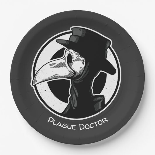 Steampunk Plague Doctor Bird Mask B/W Pappteller (Vorderseite)