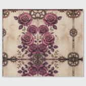 Steampunk Plum Roses & Gears Wrapping Paper Geschenkpapier (Flach)