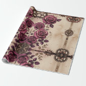 Steampunk Plum Roses & Gears Wrapping Paper Geschenkpapier (Ungerollt)