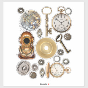 Steampunk Pocket Watching Gears Skeleton Keys Coll Aufkleber