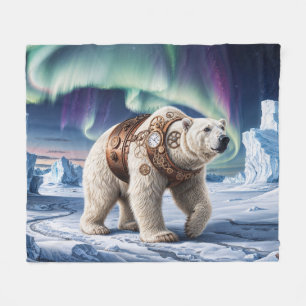 Steampunk Polar Bear und Aurora Art Fleecedecke
