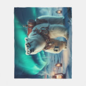 Steampunk Polar Bear und Aurora Art Fleecedecke (Vorderseite)