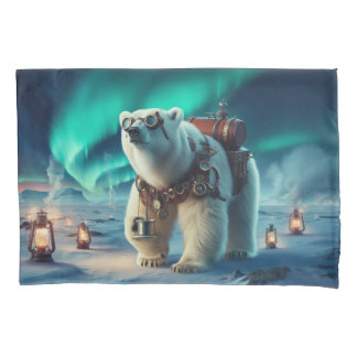 Steampunk Polar Bear und Aurora Art Kissenbezug