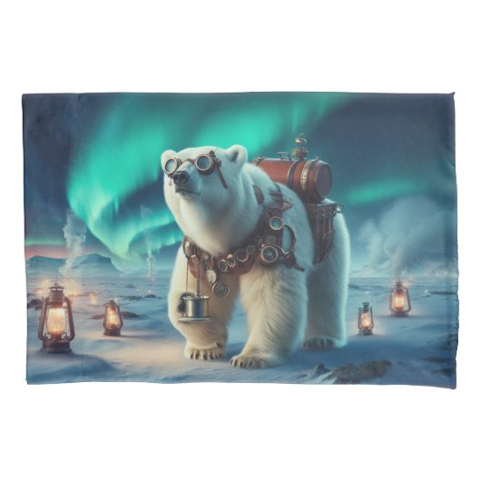 Steampunk Polar Bear und Aurora Art Kissenbezug (Vorderseite)