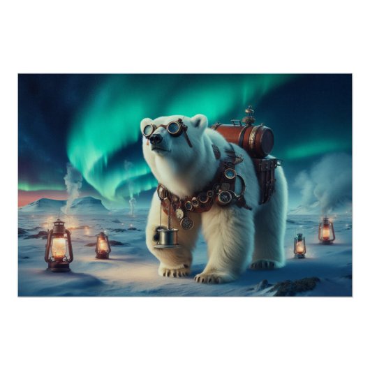 Steampunk Polar Bear und Aurora Art Poster (Vorderseite)