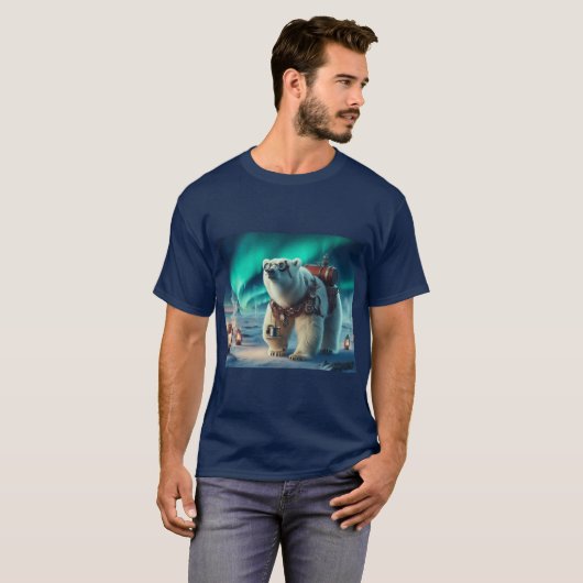 Steampunk Polar Bear und Aurora Art T-Shirt (Vorne ganz)
