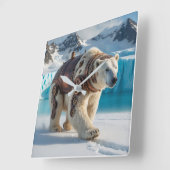 Steampunk Polar Bear Warrior Quadratische Wanduhr (Winkel)