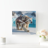 Steampunk Polar Bear Warrior Quadratische Wanduhr (Zuhause)