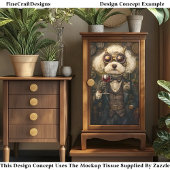 Steampunk Poodle Dog Drinken Wein CP3 Decoupage Seidenpapier