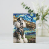 Steampunk Poodle Pilot Van Gogh Postkarte (Stehend Vorderseite)