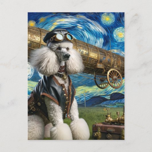 Steampunk Poodle Pilot Van Gogh Postkarte (Vorderseite)