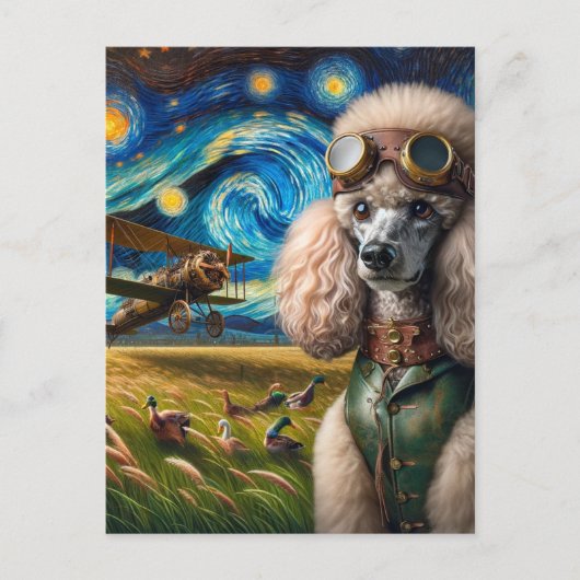 Steampunk Poodle und Enten Postkarte (Vorderseite)
