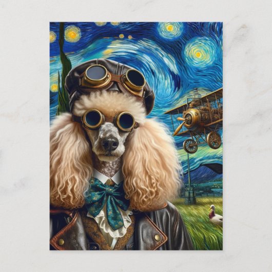 Steampunk Poodle Van Gogh Postkarte (Vorderseite)