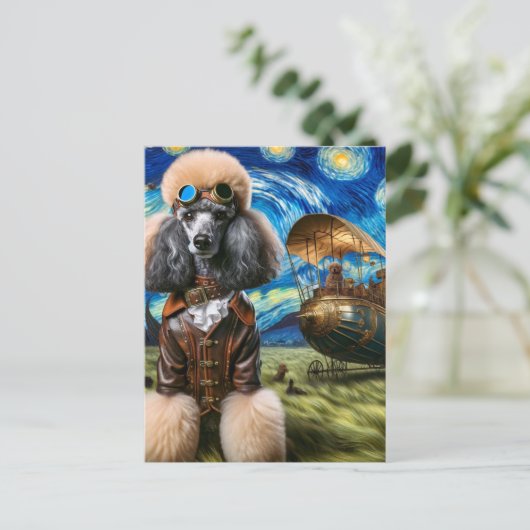 Steampunk Poodle Van Gogh Postkarte (Stehend Vorderseite)