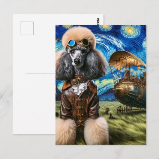 Steampunk Poodle Van Gogh Postkarte (Vorne/Hinten)