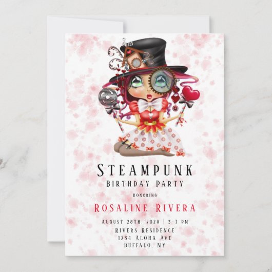 Steampunk Preteen Girl Birthday Party Einladung (Vorderseite)