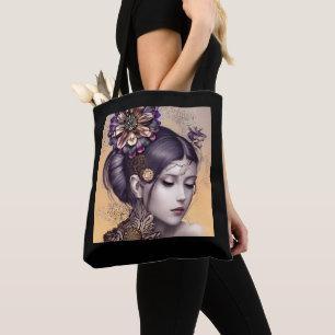 Steampunk Prinzessin mit einer kupferfarbenen Blum Tasche