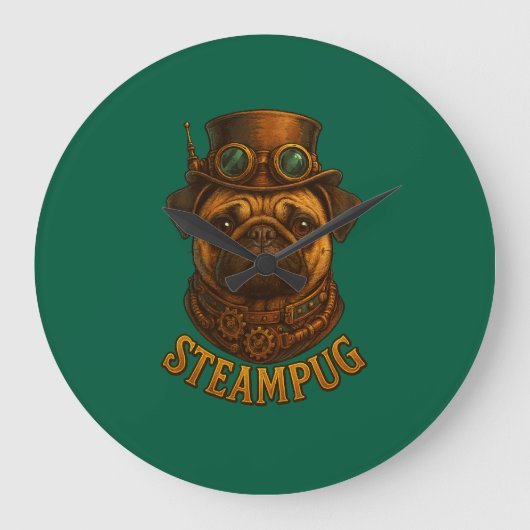 Steampunk Pug Wall Clock - vintage "Steampug" Große Wanduhr (Vorderseite)