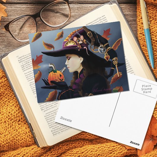 Steampunk Pumpkin Hexe Postkarte