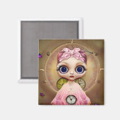 Steampunk-Puppe in Rosa Magnet (Vorderseite/Rückseite)