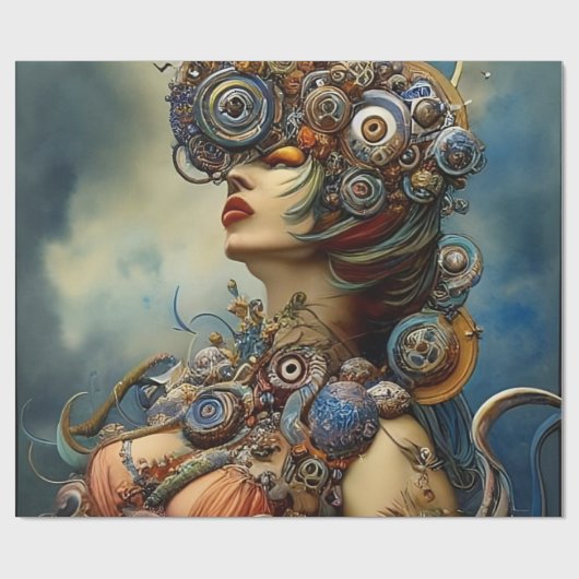 Steampunk Queen Art Wrapping Paper Geschenkpapier (Flach)