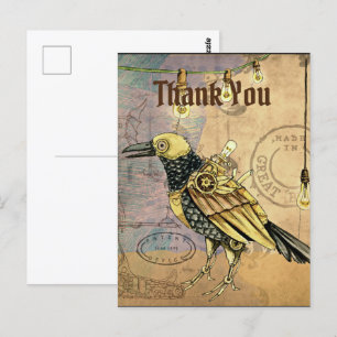 Steampunk-Rabe Danke  Postkarte