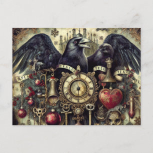 Steampunk-Rabe Poe Surrealer Collage Postkarte