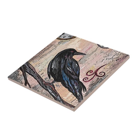 Steampunk Rabe und Uhren Fliese (Seite)