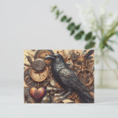 Steampunk-Raben-Collage Postkarte (Stehend Vorderseite)
