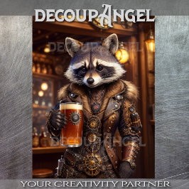 Steampunk Raccoon Cheers - Decoupage - Seidenpapier