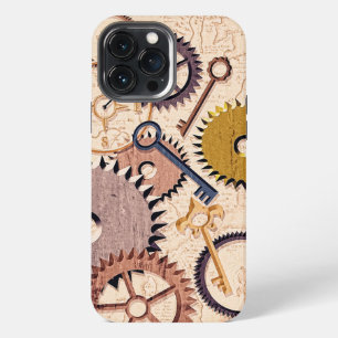 Steampunk Räder, Zahnräder, Schlüssel, alte Karte iPhone 13 Pro Max Hülle