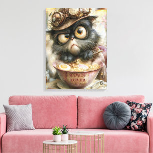 Steampunk-Ramen-Katze Fine Art große Leinwanddruck