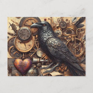 Steampunk Raven Collage Postkarte