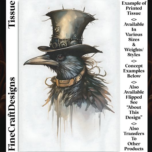 Steampunk Raven in Top Hat & Collar BQ5 Dekoupage Seidenpapier