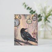 Steampunk Raven mit Uhren Postkarte (Stehend Vorderseite)
