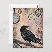 Steampunk Raven mit Uhren Postkarte (Vorne/Hinten)