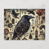 Steampunk Raven Poe Collage Postkarte (Vorderseite)