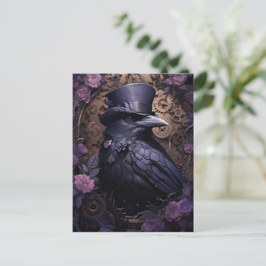 Steampunk Raven Postkarte (Stehend Vorderseite)