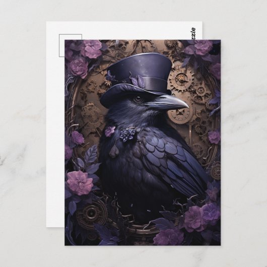 Steampunk Raven Postkarte (Vorne/Hinten)