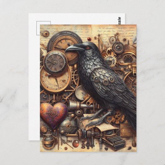 Steampunk Raven Postkarte (Vorne/Hinten)