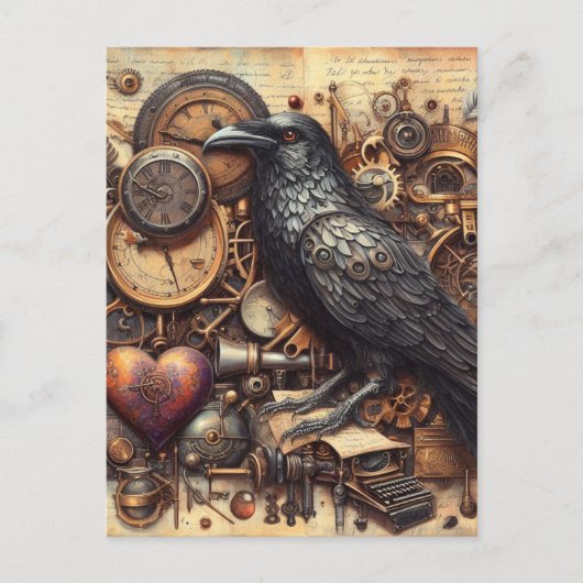 Steampunk Raven Postkarte (Vorderseite)