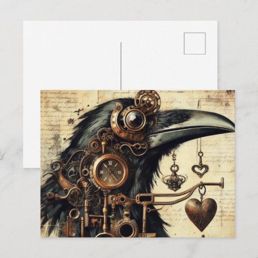 Steampunk Raven Postkarte (Vorne/Hinten)