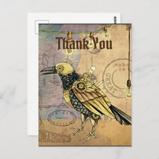 Steampunk Raven Vielen Dank Postkarte (Vorne/Hinten)