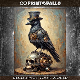 Steampunk raven with top hat and skull -  seidenpapier