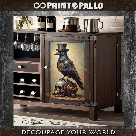 Steampunk raven with top hat and skull -  seidenpapier