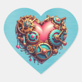 Steampunk Red Blue and Gold Heart Herz-Aufkleber