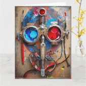 Steampunk Red Blue Goggles Graffiti Karte (Gelbe Blume)