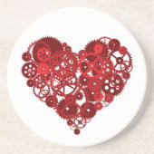 Steampunk Red Gears Heart Sandstein Untersetzer (Vorne)