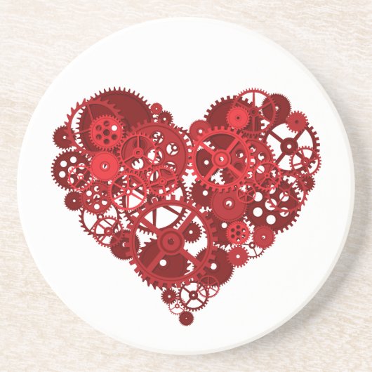 Steampunk Red Gears Heart Sandstein Untersetzer (Vorne)
