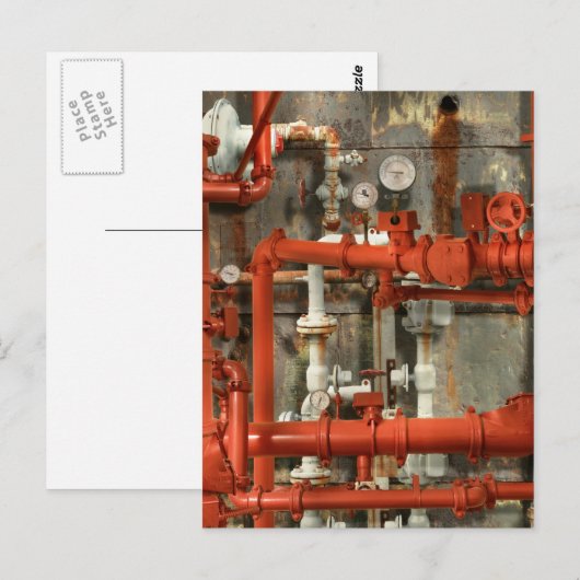 Steampunk - Red pipe headache Postkarte (Vorne/Hinten)
